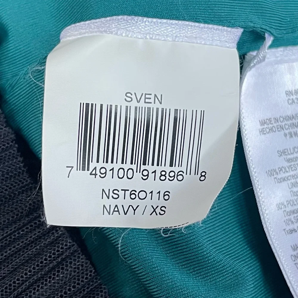 BCBG MAXAZRIA ~ Beautiful Sheer Navy over Green “Sven” Mini Dress ~ Size XS - Picture 9 of 10